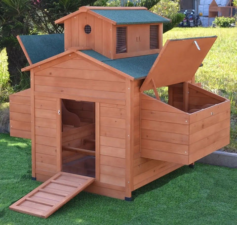 Deluxe Large Wood Chicken Coop For Backyard Hen House Fits 6 Large Or 10 Bantam Chickens With 6 Nesting Boxes Ramp Access