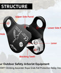 Structural diagram of a climbing ascender rope grab for rock climbing and mountaineering fall protection belay device, made of 7075 aluminum