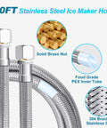 10-Foot Stainless Steel Braided Refrigerator Water Line Kit with Brass Valve, PEX Inner Hose, Compression Fittings, Close-up