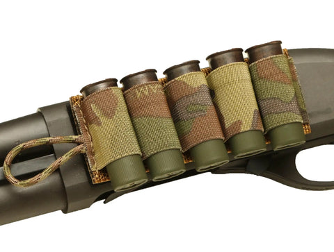 5 Round Tearaway Shotgun Cards For Chest Rigs And Vests Multicam With DuraGrip Adhesive Loop Backing Fits 12 Gauge Shells Not Included Great For Hunting And Tactical Loadouts on gun