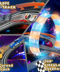 Three images of Epic Dope Slot Car Race Track Set For Kids Ages 4 5 6 7 8-12 with slope, curved track, and circular overpass.