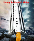 Heavy Duty Three Section Ball Bearing Drawer Slides With Locking Side Mount, showing the smooth metal glide and yellow handle.