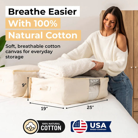 Top Notch Canvas Storage Bags With Heavy Duty Zipper. Thick Breathable Comforter And Quilt Organizer For King Queen Beds. Four Solid Handles And Viewing Window. Hella Roomy Linen Sack For Sheets, Blankets, Dorm Essentials, And Closet Cleanup.