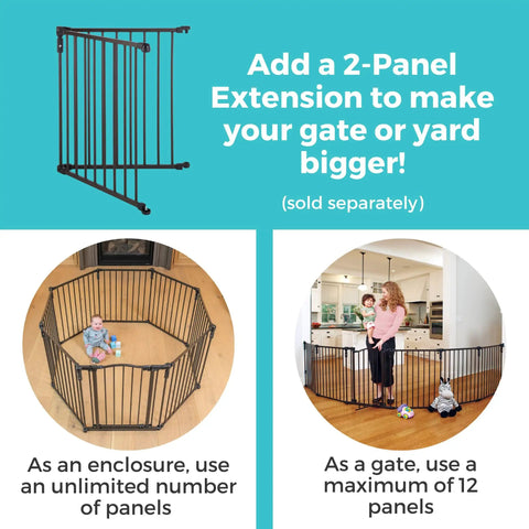 3 In 1 Arched Decor Metal Superyard Play Yard For Toddlers With 6 Panel Playpen Or Baby Gate And Extra Wide Fence in use
