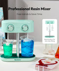 Dual Head Resin Mixer Rechargeable Epoxy Mixer With Stepless Speed For Minimal Bubbles Electric Spiral Paddle Silicone Resin Tools For Paint Mixing Soap Making Resin Art Craft Projects And DIY Patented shown mixing resin cups