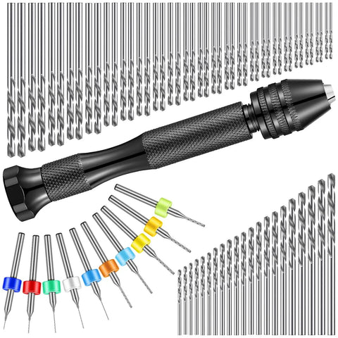 Handy Micro Drill Bit Set With Pin Vise And PCB Bits For Resin Art, Polymer Clay Jewelry DIY Projects Includes 94 Micro Twist Bits And 20 PCB Mini Bits For Precise Drilling, Black.