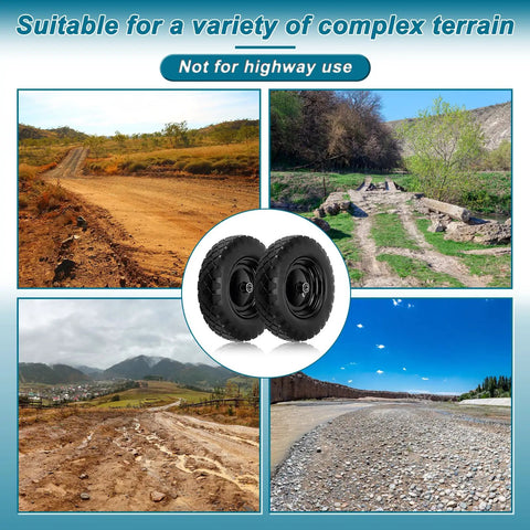 Two Pack 4.80/4.00-8 Tire And Wheel Set for Wheelbarrows Garden Trolleys and Wagons on complex terrain backgrounds