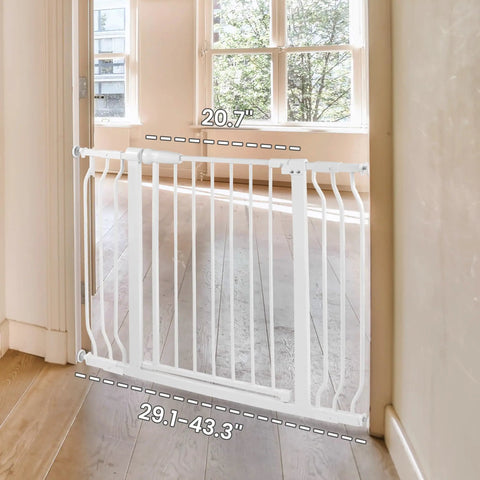 Walk Through Safety Gate for Doorways and Stairs 30 Inch tall fits 29.1 to 43.3 inch openings auto close white indoors
