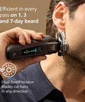 Wet And Dry Electric Shaver With SenseIQ Technology For A No Nonsense Close Shave And Skin Comfort, Triple Lift And Cut System For Tough Areas, 360 Rotating Dual Steel Precision Blades, Nose Trimmer, Model X9000 90 shaving side profile on beard