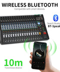 Sixteen Channel Audio Mixer Pro for PC Studio and Live DJ Setup with Bluetooth in wireless mode with smartphone connection.