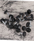 20 Pc Adjustable Furniture Feet With Threaded Plastic Glides No Sweat Setup showing silver steel cores with black plastic tops.