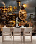 Custom Size Wall Murals Vintage Steam Locomotive Industrial Oil Painting Retro Train Engine Factory Scene Self Adhesive