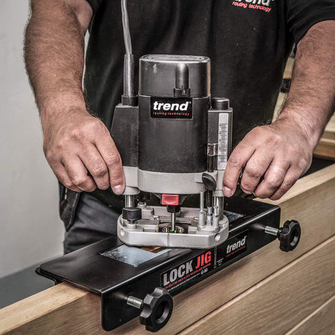 Pro Grade Lock Jig Kit For Routing Face Plate Recess And Mortise, fast tool free setup with locking levers in action on door