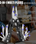 Military Grade Multitool Gift Set For Men, Grab And Go Survival Kit For Car Emergencies, Pocket EDC Tool with nylon sheath, stainless steel.