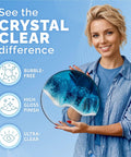 Woman holding art piece showcasing Crystal Clear Epoxy Resin Kit 34 Oz For DIYers Art Wood Jewelry Coasters Molds Self Leveling UV Resistant.