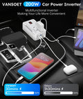 Reliable Car Power Inverter Dc Twelve To One Ten Converter With Pd Fast Charge Usb C Ports Dual Ac Outlets for charging devices in car.