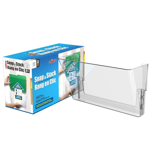 Packaging and clear plastic pocket of Clear Letter Size Wall File Organizer, 2 Pack, Easy Mount With Anchor Screws, Double Sided Tape