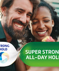 Happy couple smiling with Strong All Day Hold Denture Adhesive Cream With Food Seal For Comfort Flavor Free And Zinc Free