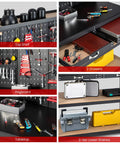 Heavy Duty 48 Inch Work Bench With Pegboard Storage 4 Tier Metal Tool Storage Bench 2 Drawers Hanging Accessories Topping Space