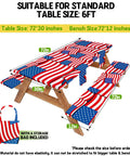 Waterproof Picnic Table Cover With Bench Covers Set For 72x30 Table And 72x12 Benches A Fitted Outdoor Tablecloth With Flag Design.