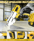 Heavy Duty Cordless Metal Shears Compatible With 21V Max Batteries cutting sheet metal with ergonomic grip and LED light.