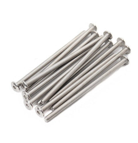 Flat Head Allen Bolts Quarter Twenty By Two And A Half Inches Stainless Furniture in a pile on white background