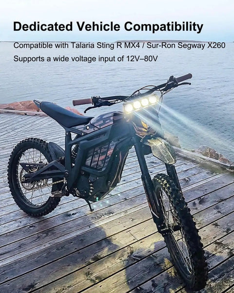 LED Headlight Kit For Dirt Bikes And Off Road Rides With Four Eye LED Array Dual Color Temperature White High Beam And Warm Low Beam Includes Mounting Bracket And Switch Wiring Harness For Talaria Sting R MX4 Sur Ron Segway X260