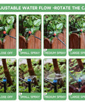 Quick Connect Drip Irrigation Kit 200 Ft With Half Inch And Quarter Inch Tubing, spray settings for automatic watering