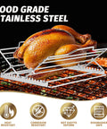 Roasted chicken on adjustable chicken roasting rack with nonstick coating, stainless steel folding V shape stand, for grill use