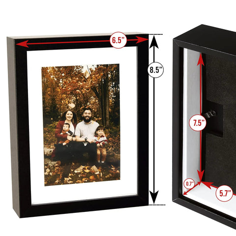 Photo Frame Diversion Safe With Hidden Compartment 4x6 Black Mini Safe Box for Cash Jewelry or Herbs Stash showing dimensions and interior