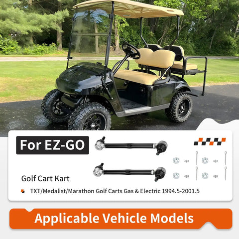 Two Piece Golf Cart Steering Tie Rod End And Shaft Kit For TXT Medalist Marathon 1994 2001 Fits Gas And Electric Carts Kickass Steering Upgrade For A Smooth Tight Ride And Long Lasting Performance. For EZ-GO TXT golf cart steering kit parts laid out
