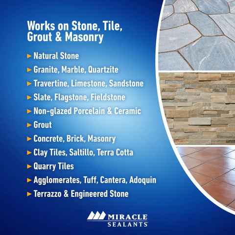 Seal And Enhance Premium Sealing Solution For Stone And Tile Ready To Use Impregnator product benefits and stone types.