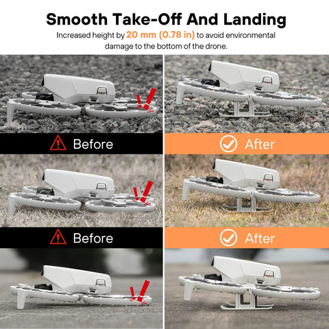 Comparison of Flip Drone before and after using Lighted Landing Gear 2-In-1 Kit For Flip Drone, Night Flight LED Support with 65 Lumen Light.