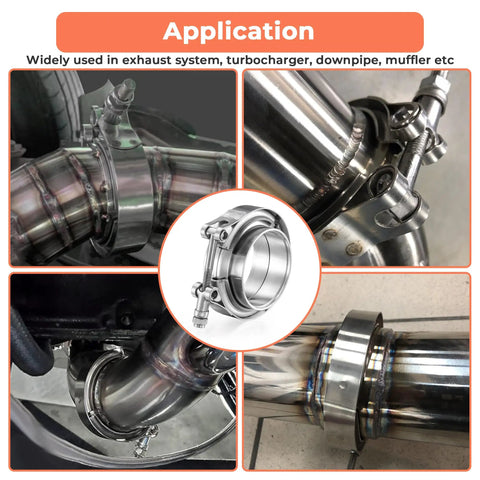 1.75 Inch V Band Clamp With Flange Kit Stainless Steel 304 for turbo downpipes and exhaust systems, shown in use
