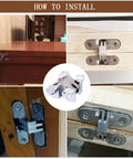 Installation of 2 Pack Stainless Steel 304 Hidden Hinge With Silent Close on various wooden doors, screws included, 13x45mm