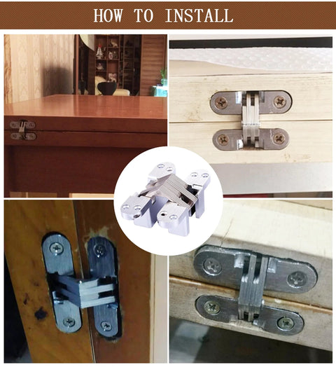 Installation of 2 Pack Stainless Steel 304 Hidden Hinge With Silent Close on various wooden doors, screws included, 13x45mm
