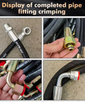 Display of completed crimped hoses using Electric Hydraulic Hose Crimper Tool Featuring Eight Precision Dies for Auto repair.
