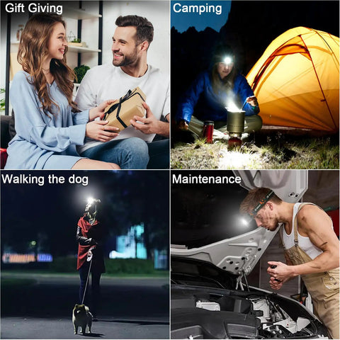 Rechargeable Headlamp Flashlight Two Pack 8 LED 2500 Lumen Ultra Light Bright Headlight in various outdoor settings