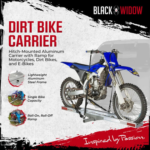 Aluminum Dirt Bike Hitch Carrier With Ramp For 2 Inch Class III IV Receiver, Lightweight Fat Tire And E Bike Hauler, 400 Pound Capacity, Non Folding Motorcycle Carrier For Trucks And SUVs, Easy Assembly And Quiet Ride.