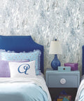Marble Seas Metallic Blue Peel And Stick Wallpaper Roll Removable And Repositionable No Mess Twenty Inches Wide By Sixteen Point Five Feet Long in bedroom setting