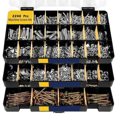 2240 Piece Metric Screw Nut Bolt Washer Fastener Kit Carbon Steel With Assorted Sizes For Home DIY Garage And Workshop Use Durable Premium Hardware For Quick Repairs And Projects in organizer tray