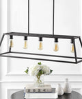 Oil Rubbed Bronze 38 Inch 5-Light Farmhouse Linear Pendant For Kitchen Island, Adjustable Iron Vintage Chandelier with LED Bulbs