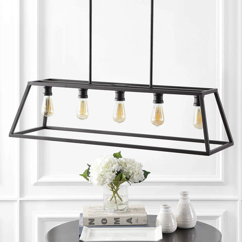 Oil Rubbed Bronze 38 Inch 5-Light Farmhouse Linear Pendant For Kitchen Island, Adjustable Iron Vintage Chandelier with LED Bulbs