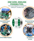 Infographic showcasing Lead-Free Rosin Core Solder Wire Sn97/Ag0.3/Cu0.7 For PCB And Electrical Work with various uses.