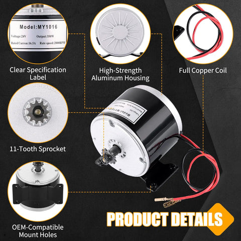 24V 350W Brushed DC Motor And PMA Generator, 3000 RPM Dual Purpose Electric Motor For E-Scooters, E-Bikes, Wind Turbines And DIY Power Projects, Quiet Air Cooled Aluminum Housing With Copper Coil