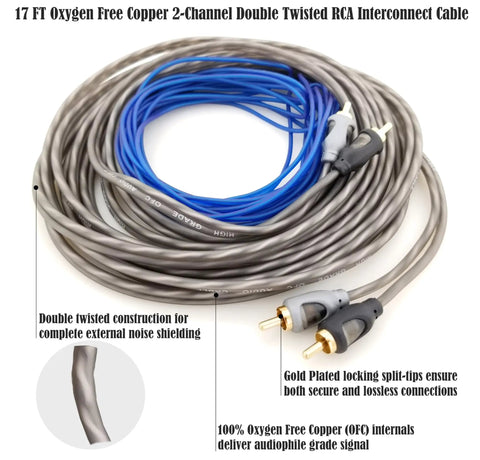 17 ft 4 Gauge 100 Percent Oxygen Free Copper OFC Amplifier Wiring Kit with RCA cables for car audio systems