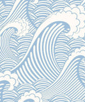 Peel And Stick Ocean Wave Wall Mural Hand Painted Blue And White Seamless Design Self Adhesive Prepasted Wallpaper For An Easy No Mess Room Makeover In A Snap That Brings Coastal Vibe To Any Space And Installs In Minutes, featuring hand-drawn blue and white wave pattern.