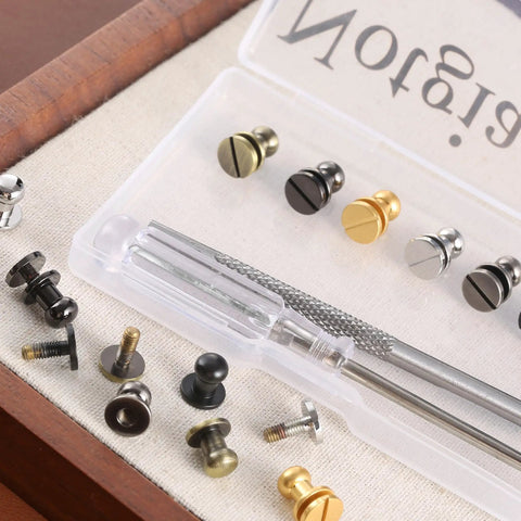 Six Pack Of Solid Brass Ball Stud Rivets For Leather Goods And Bags Hella Durable Metal Buttons For Diy Apparel Mods And Dope Rugged Style Upgrades For All Your Gear in assorted colors with a tool.