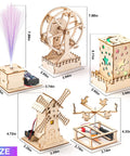 Five In One Wooden STEM Kits For Kids With Amusement Park Theme Build A Ferris Wheel, A Merry Go Round, A Mini Windmill