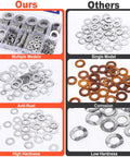 Comparison of 600 Piece Flat Washers Set For Screws And Bolts 304 Stainless Steel Assortment Kit With 7 Sizes and other washers.